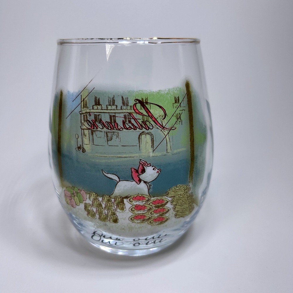 Disney Aristocats Marie Paris Tumbler Wine Glass Gold Rim Parisian Patisserie